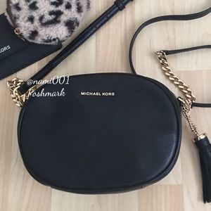 Michael Kors Black Leather Crossbody Handbag Purse